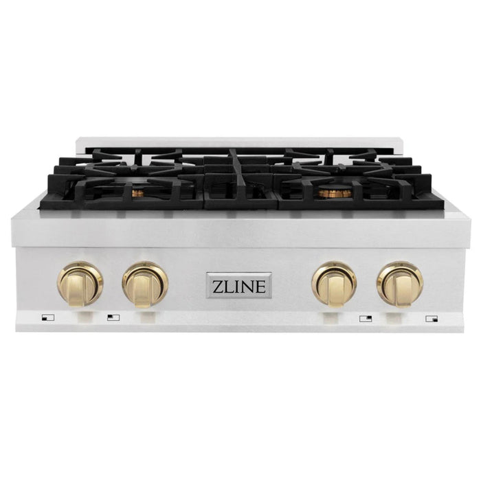ZLINE Autograph Edition Legacy Gas Rangetops in Satin Stainless Steel with Polished Gold Accents
