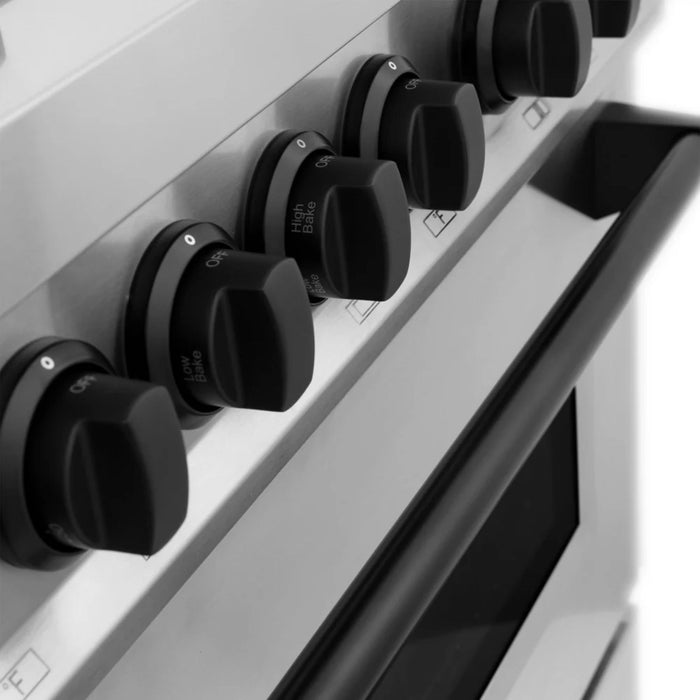 ZLINE Autograph Edition 30", 36", & 48" Stainless Steel 4-Piece Kitchen Package with Matte Black Accents—Dual Fuel Range, Wall Mount Range Hood, Dishwasher, and Refrigerator.