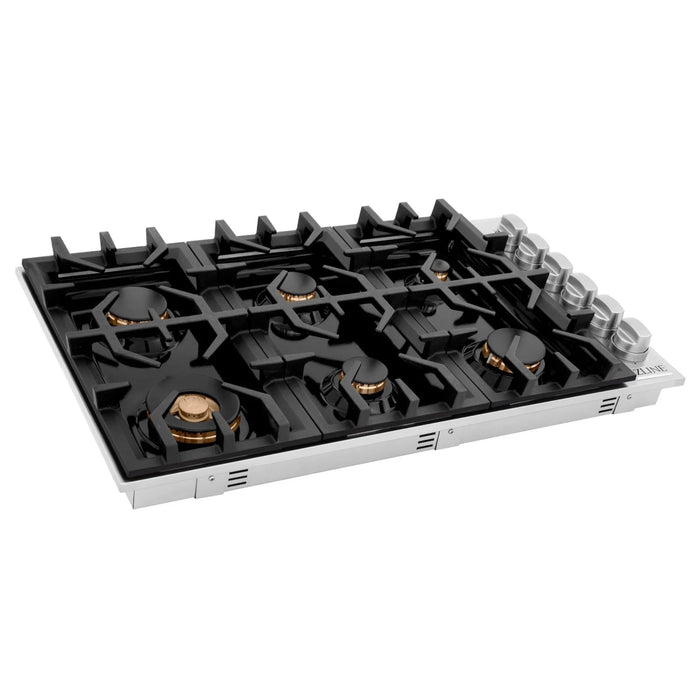 ZLINE Gas Cooktops with Brass Burners & Black Porcelain – 30" & 36"