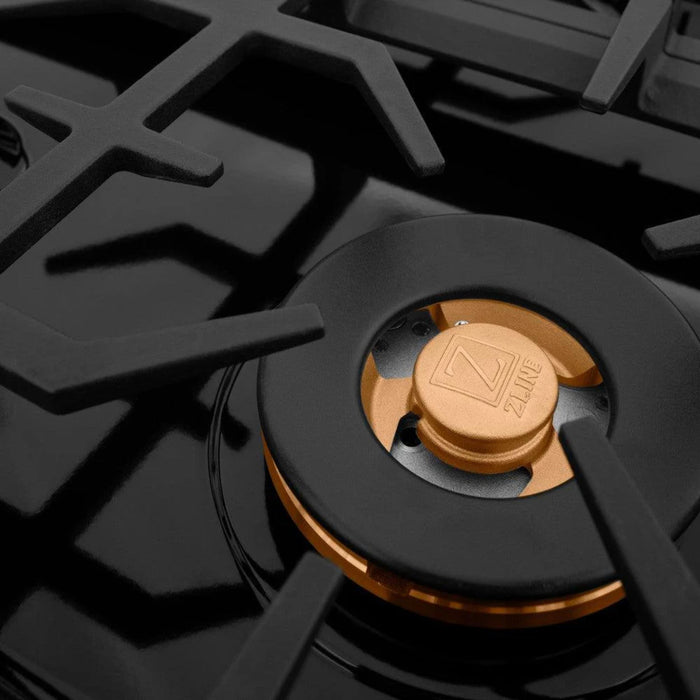 ZLINE Gas Cooktops with Brass Burners & Black Porcelain – 30" & 36"