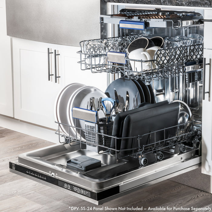 ZLINE 24" Tallac Series 3rd Rack Tall Tub Dishwasher in Custom Panel Ready with Stainless Steel Tub