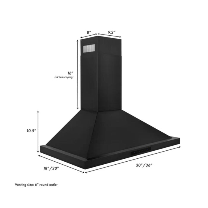 ZLINE BSKBN-CF Series Black Stainless Steel Convertible Wall Mount Range Hood with Charcoal Filters (BSKBN-CF Series)