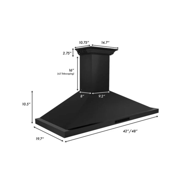 ZLINE Black Stainless Steel Wall Mount Range Hood with CrownSound Bluetooth Speakers (BSKBNCRN-BT)