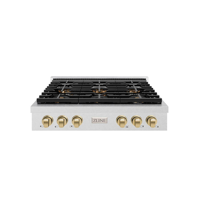 ZLINE Autograph Edition Paramount Gas Rangetops with 6 and 8 Burner DuoPro™ Cooktops, Satin Stainless Steel Finish, and Champagne Bronze Accents