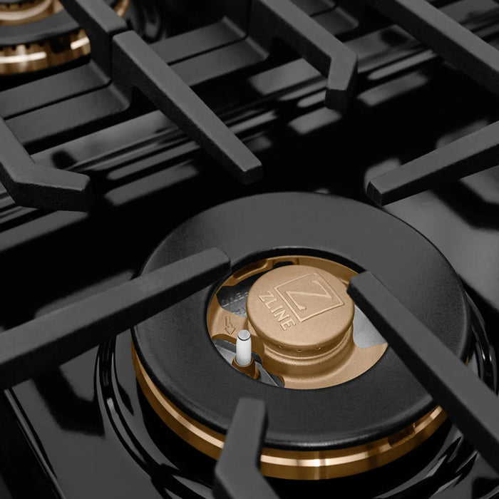 ZLINE Autograph Edition Paramount Gas Rangetop with 6 and 8 Burner DuoPro™ Cooktop in Black Stainless Steel with Polished Gold Accents