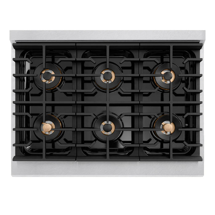 ZLINE Autograph Edition Paramount Gas Rangetop with 6 and 8 Burner DuoPro™ Cooktop in Black Stainless Steel with Polished Gold Accents