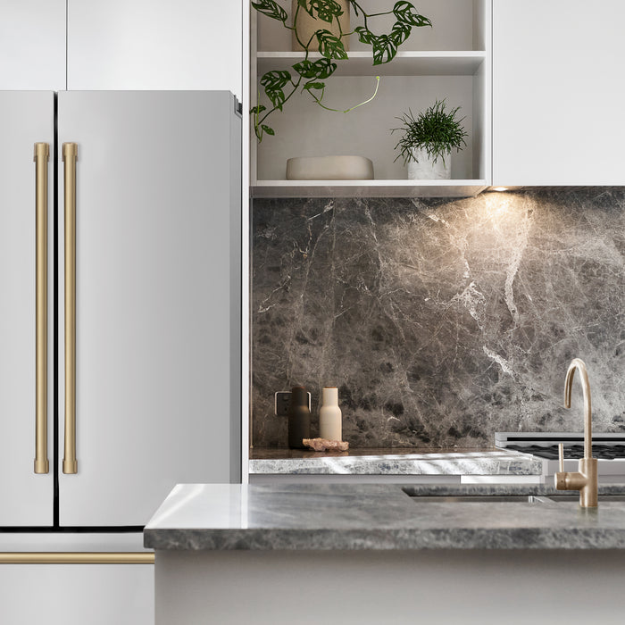 ZLINE 22.5 cu.ft.  Autograph Edition Counter-Depth French Door Refrigerator with Ice Maker in Fingerprint-Resistant Stainless Steel with Champagne Bronze Handles, 22.5 cu. ft.