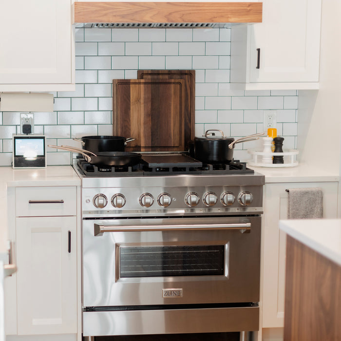 ZLINE 36" Dual Fuel Range with 6 Burner Gas Cooktop and Electric Convection Oven in Black Stainless Steel 4.6 cu. ft