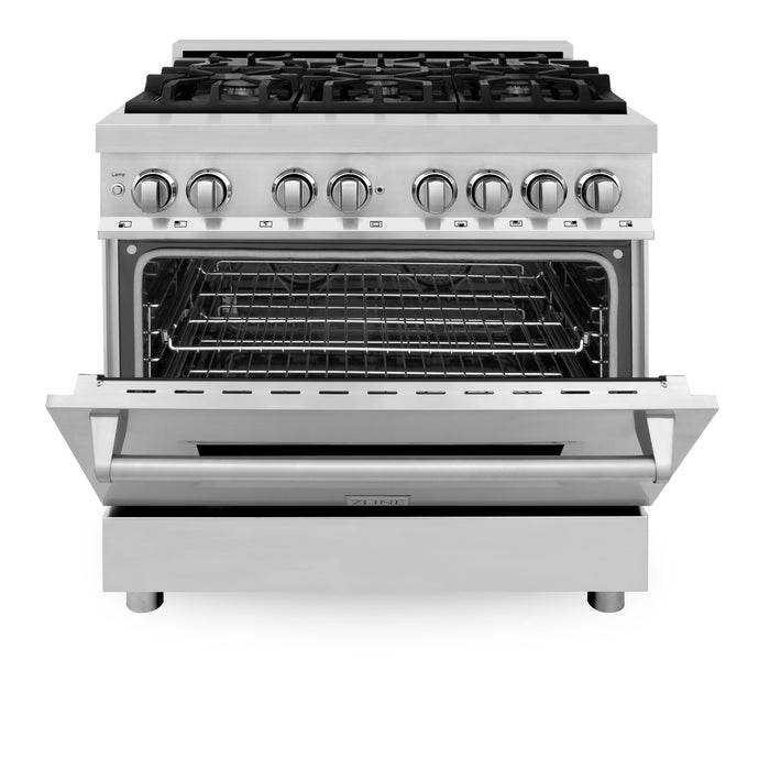 ZLINE 36" Dual Fuel Range with 6 Burner Gas Cooktop and Electric Convection Oven in Black Stainless Steel 4.6 cu. ft
