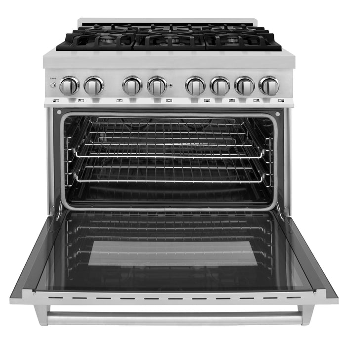 ZLINE 36" Dual Fuel Range with 6 Burner Gas Cooktop and Electric Convection Oven in Black Stainless Steel 4.6 cu. ft