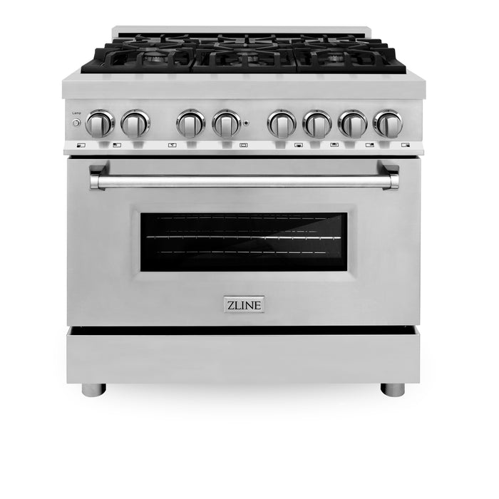 ZLINE 36" Dual Fuel Range with 6 Burner Gas Cooktop and Electric Convection Oven in Black Stainless Steel 4.6 cu. ft