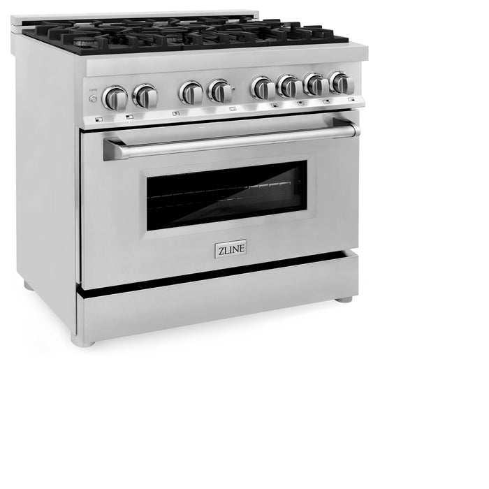 ZLINE 36" Dual Fuel Range with 6 Burner Gas Cooktop and Electric Convection Oven in Black Stainless Steel 4.6 cu. ft