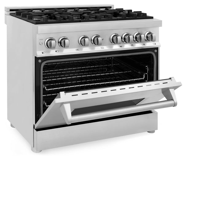 ZLINE 36" Dual Fuel Range with 6 Burner Gas Cooktop and Electric Convection Oven in Black Stainless Steel 4.6 cu. ft