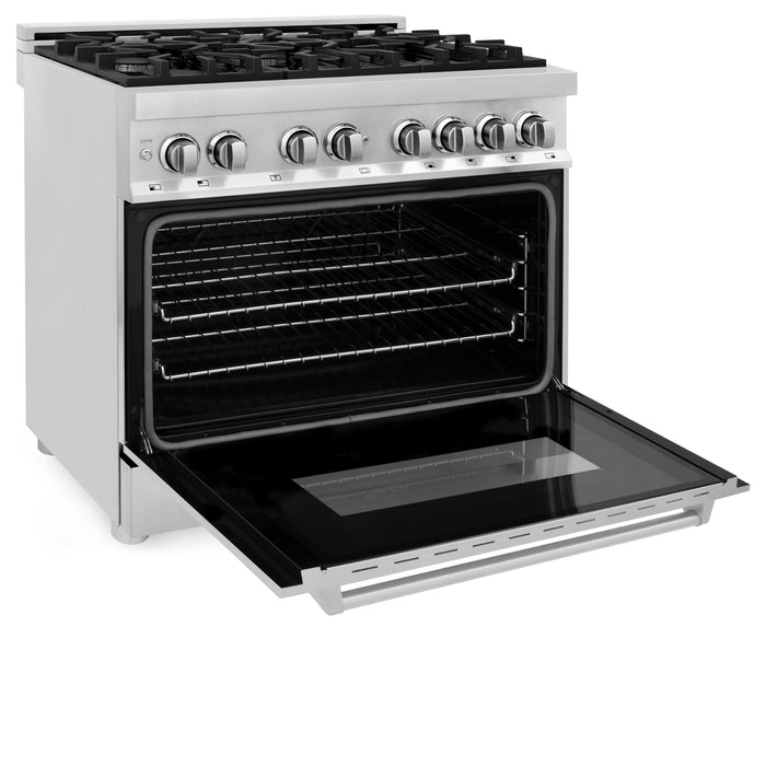 ZLINE 36" Dual Fuel Range with 6 Burner Gas Cooktop and Electric Convection Oven in Black Stainless Steel 4.6 cu. ft
