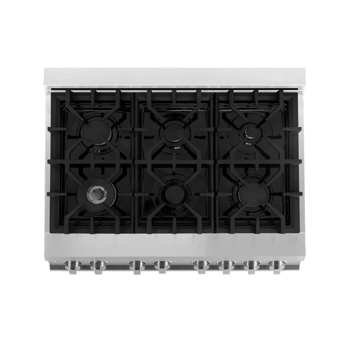 ZLINE 36" Dual Fuel Range with 6 Burner Gas Cooktop and Electric Convection Oven in Black Stainless Steel 4.6 cu. ft