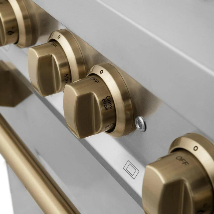 ZLINE Autograph Edition 24", 30", 36", & 48" Legacy Dual Fuel Range with Champagne Bronze, Polished Gold nd Matte Black.