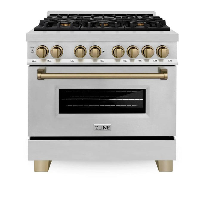 ZLINE Autograph Edition 24", 30", 36", & 48" Legacy Dual Fuel Range with Champagne Bronze, Polished Gold nd Matte Black.