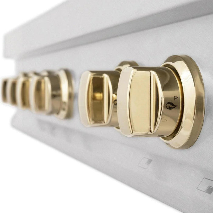 ZLINE Autograph Edition Legacy Gas Rangetops in Satin Stainless Steel with Polished Gold Accents
