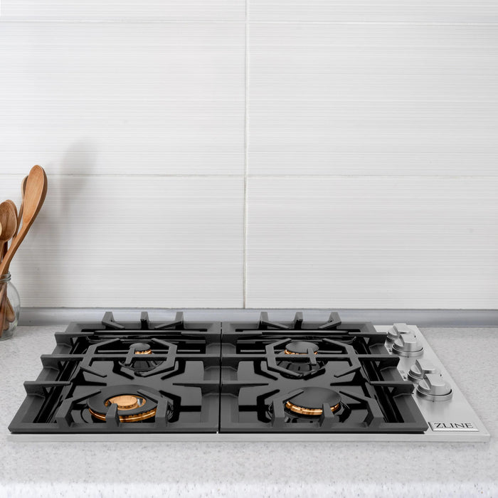 ZLINE Gas Cooktops with Brass Burners & Black Porcelain – 30" & 36"