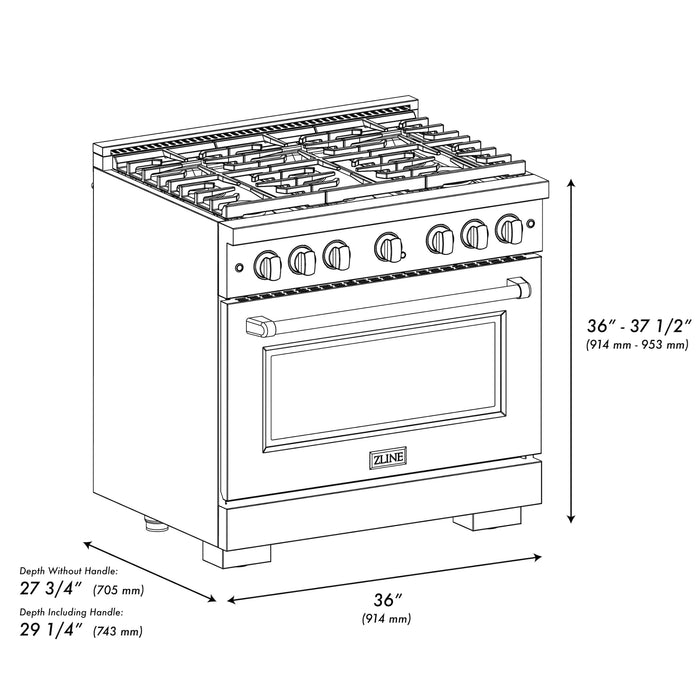 ZLINE 36" Paramount Gas Range with 6 Burner Cooktop and Convection Gas Oven in Stainless Steel 5.2 cu. ft.