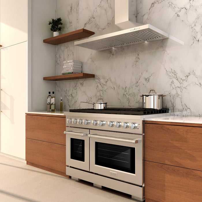 ZLINE 48" Paramount Double Oven Gas Range with 8 Burner Cooktop in Stainless Steel