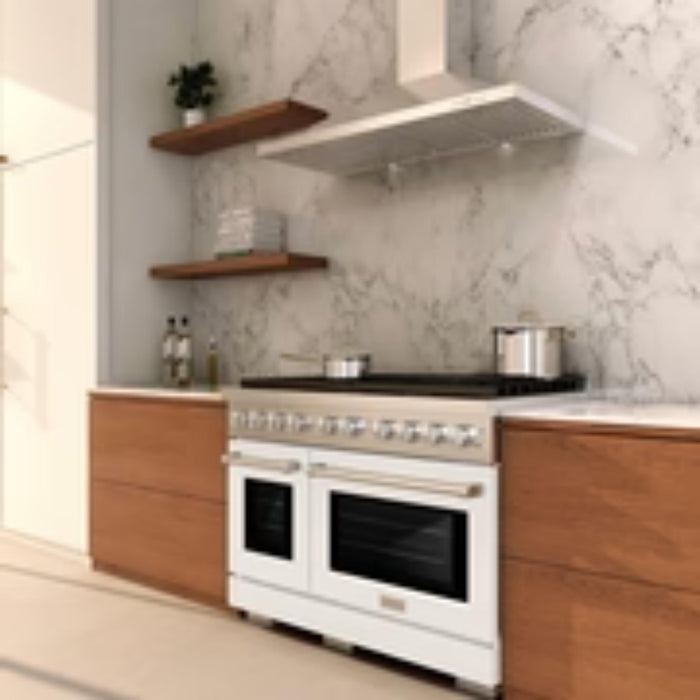 ZLINE Autograph Edition 48" & 36" Paramount Gas Ranges with  Cooktop and Dual Ovens in White Matte Doors