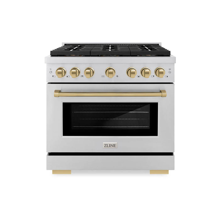 ZLINE Autograph Edition 48" & 36" Paramount Gas Ranges with 6 and 8 Burner DuoPro™ Cooktop and Dual Ovens in Stainless Steel with Black Matte, Polished Gold, and Champagne Bronze Accents