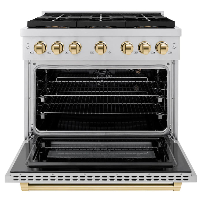 ZLINE Autograph Edition 48" & 36" Paramount Gas Ranges with 6 and 8 Burner DuoPro™ Cooktop and Dual Ovens in Stainless Steel with Black Matte, Polished Gold, and Champagne Bronze Accents