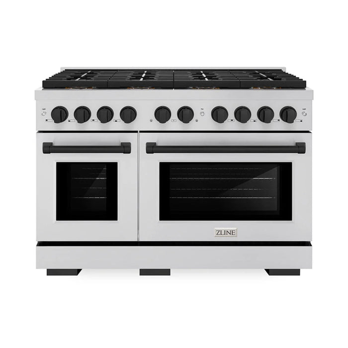ZLINE Autograph Edition 48" & 36" Paramount Gas Ranges with 6 and 8 Burner DuoPro™ Cooktop and Dual Ovens in Stainless Steel with Black Matte, Polished Gold, and Champagne Bronze Accents