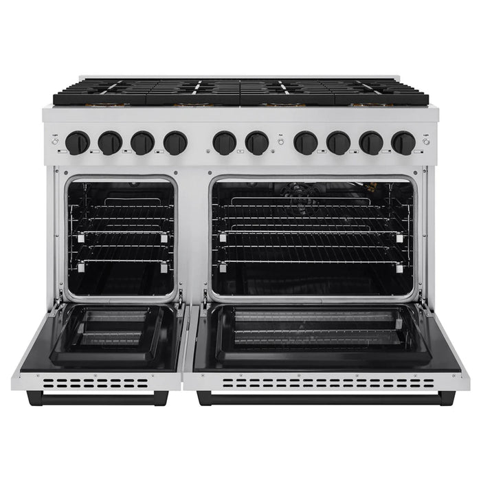 ZLINE Autograph Edition 48" & 36" Paramount Gas Ranges with 6 and 8 Burner DuoPro™ Cooktop and Dual Ovens in Stainless Steel with Black Matte, Polished Gold, and Champagne Bronze Accents
