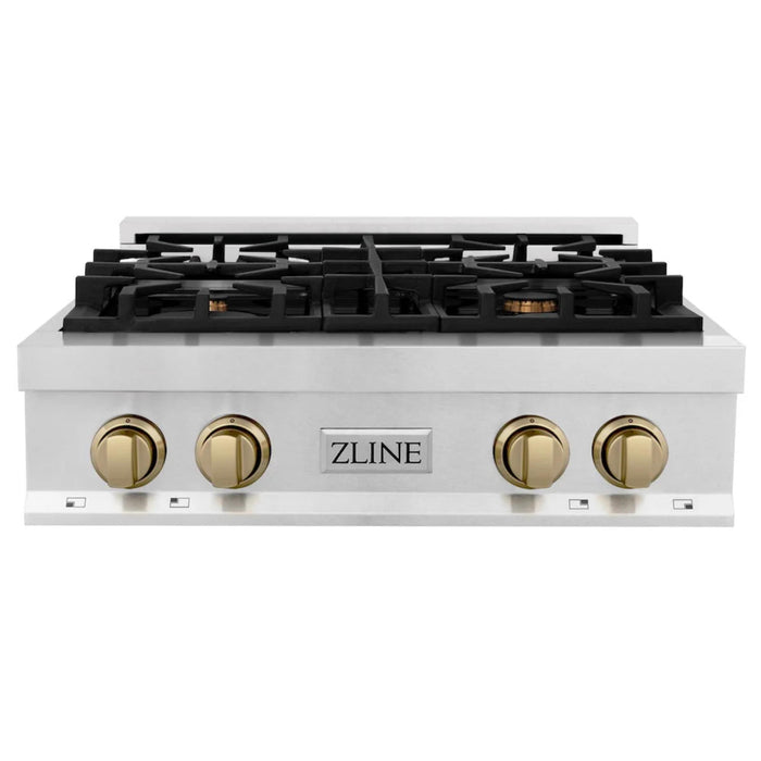 ZLINE Autograph Edition Legacy Gas Rangetops in Satin Stainless Steel with Champagne Bronze Accents – 30", 36", & 48"