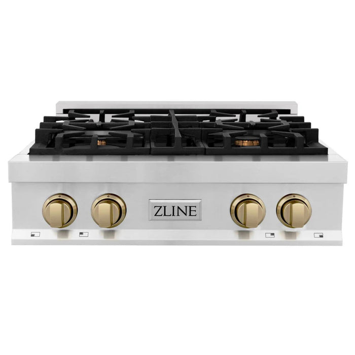 ZLINE Autograph Edition Legacy Gas Rangetops in Stainless Steel with Champagne Bronze Accents