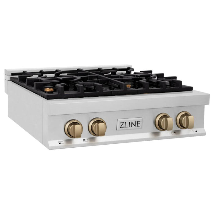 ZLINE Autograph Edition Legacy Gas Rangetops in Stainless Steel with Champagne Bronze Accents