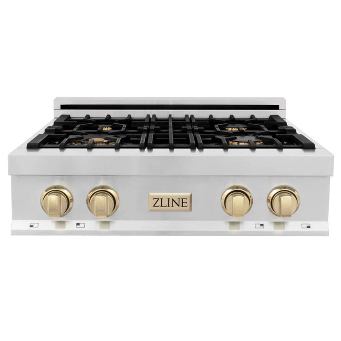 ZLINE Autograph Edition Legacy Gas Rangetops in Stainless Steel with Polished Gold Accents