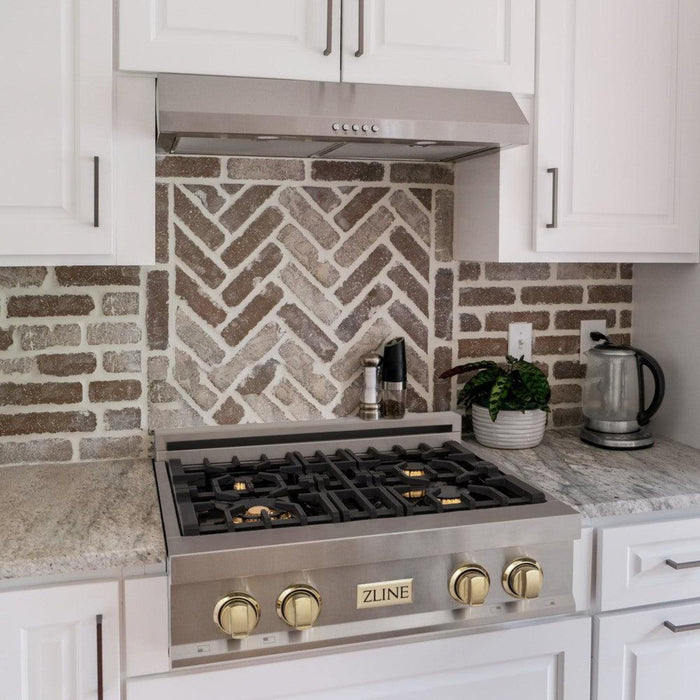 ZLINE Autograph Edition Legacy Gas Rangetops in Stainless Steel with Polished Gold Accents