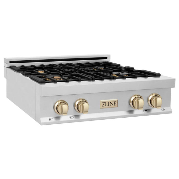ZLINE Autograph Edition Legacy Gas Rangetops in Stainless Steel with Polished Gold Accents