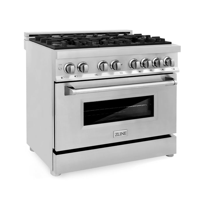ZLINE 36" Dual Fuel Range with 6 Burner Gas Cooktop and Electric Convection Oven in Black Stainless Steel 4.6 cu. ft
