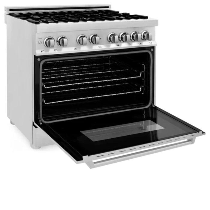 ZLINE 2-Piece Kitchen Package: Stainless Steel Dual Fuel Range and Convertible Vent Range Hood