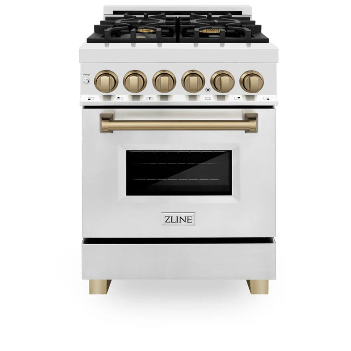 ZLINE Autograph Edition 24", 30", 36", & 48" Legacy Dual Fuel Range with Champagne Bronze, Polished Gold nd Matte Black.