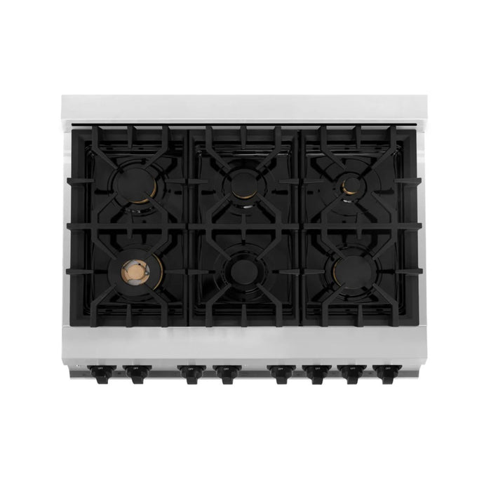 ZLINE Autograph Edition 30", 36", & 48" Stainless Steel 4-Piece Kitchen Package with Matte Black Accents—Dual Fuel Range, Wall Mount Range Hood, Dishwasher, and Refrigerator.