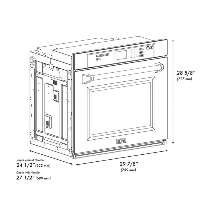 ZLINE 30" Professional True Convection Single Wall Oven with Air Fry and Self Clean in Stainless Steel