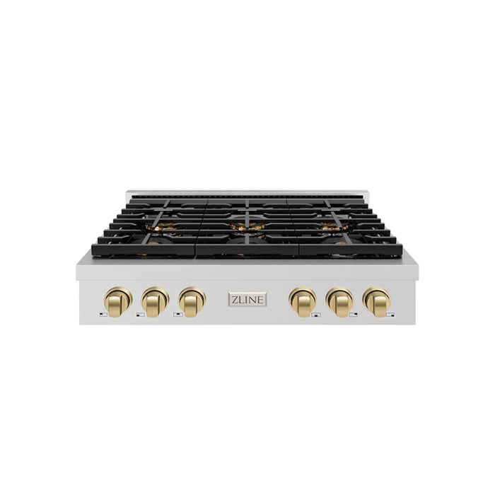 ZLINE Autograph Edition Paramount Gas Rangetops with 6 or 8 Burner DuoPro™ Cooktops and Champagne Bronze Accents – 36" and 48" Widths