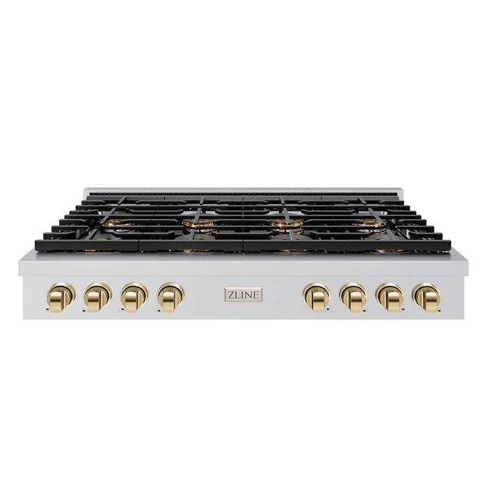 ZLINE Autograph Edition Legacy Gas Rangetops with Polished Gold Accents – 36" and 48" Widths.