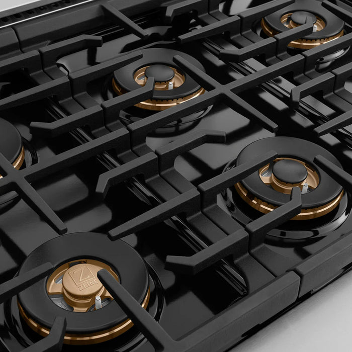 ZLINE Autograph Edition Paramount Gas Rangetops with 6 or 8 Burner DuoPro™ Cooktops and Matte Black Accents – 36" and 48" Widths.