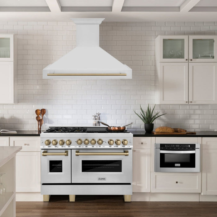 ZLINE 48" Autograph Edition Stainless Steel Range Hood with Stainless Steel Shell and Champagne Bronze Handle