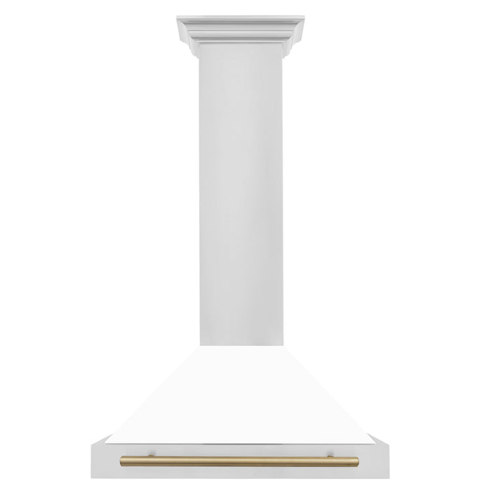 ZLINE 30" Autograph Edition Convertible Stainless Steel Range Hood with White Matte Shell and Champagne Bronze Accents