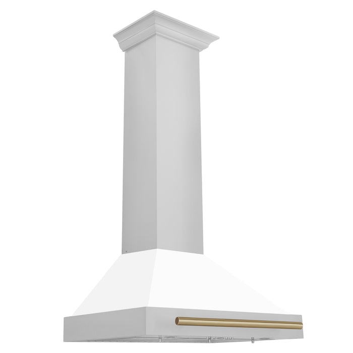 ZLINE 30" Autograph Edition Convertible Stainless Steel Range Hood with White Matte Shell and Champagne Bronze Accents