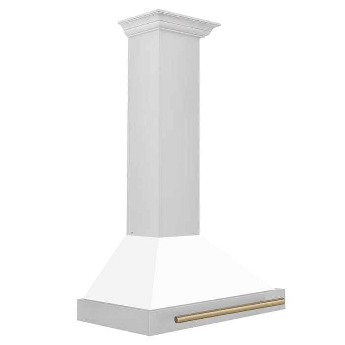 ZLINE 30" Autograph Edition Convertible Stainless Steel Range Hood with White Matte Shell and Champagne Bronze Accents