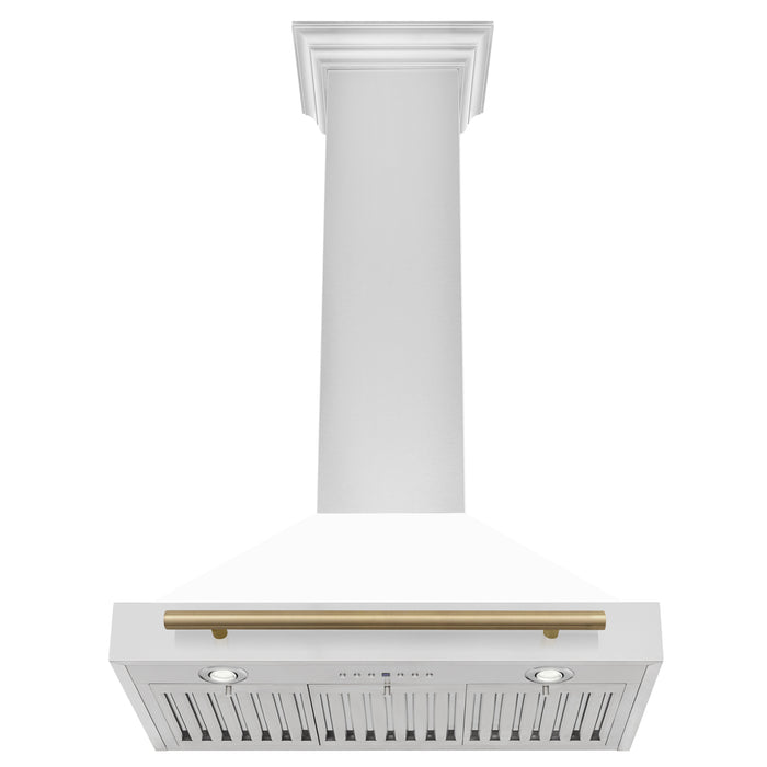 ZLINE 30" Autograph Edition Convertible Stainless Steel Range Hood with White Matte Shell and Champagne Bronze Accents