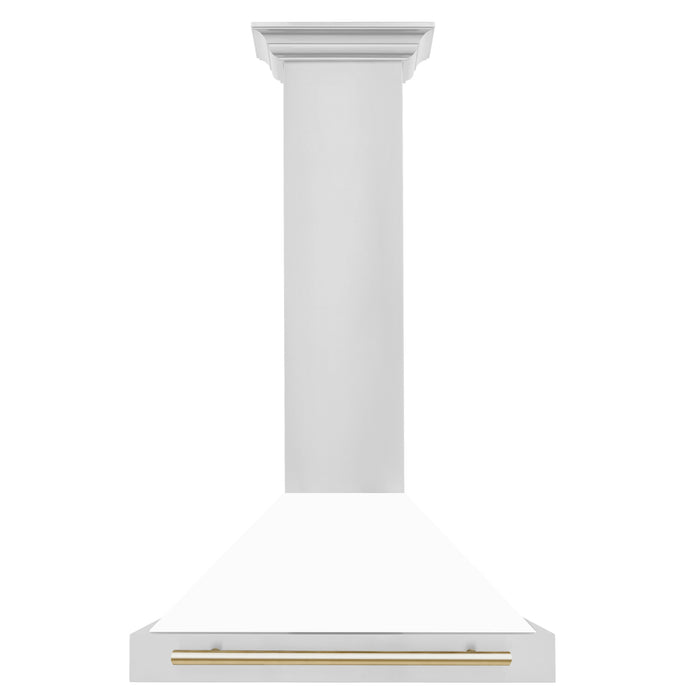 ZLINE 30 " Autograph Edition Convertible Stainless Steel Range Hood with White Matte Shell and Polished Polished Gold Accents